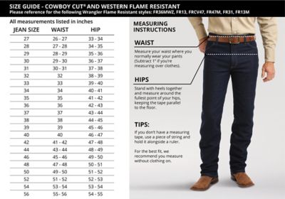 Wrangler Size Chart Jeans