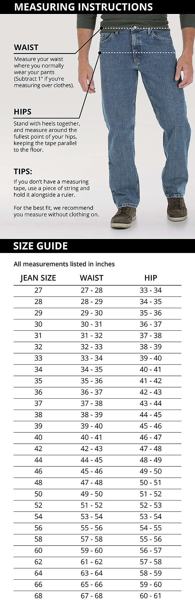 Descubrir 40+ imagen wrangler jean sizes
