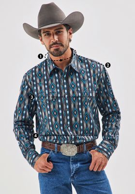 Men’s Wrangler® Long Sleeve Twill/Denim Shirt in Rinse