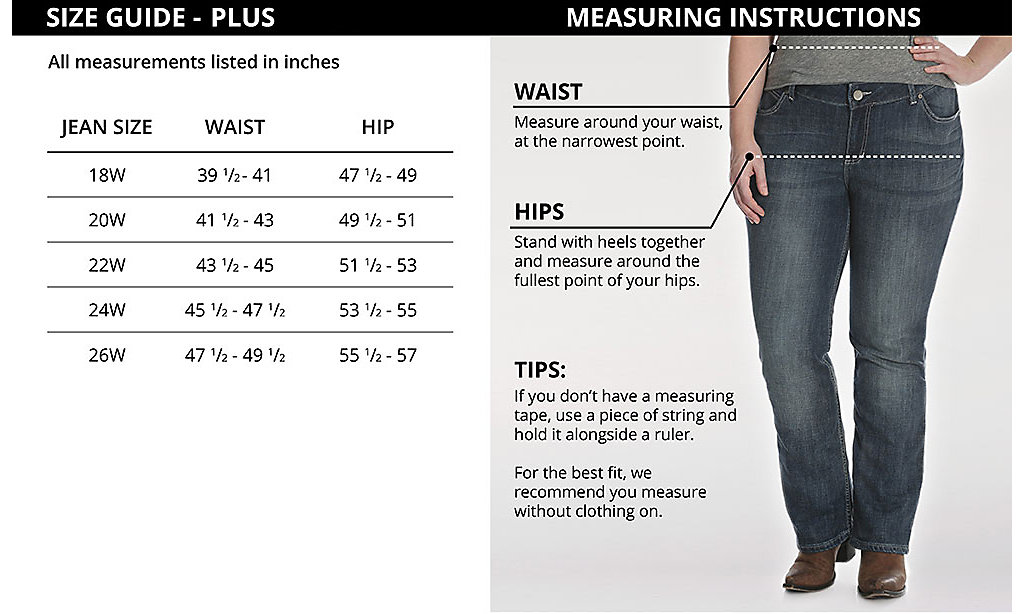Women's curvy plus size jeans size chart