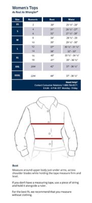 wrangler size chart for women