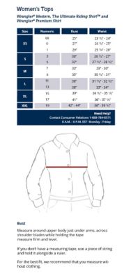 wrangler jean size chart