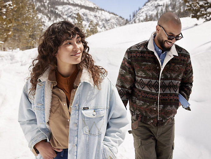 Man and Woman in Wrangler Sherpa Jackets