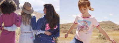 Wrangler x Barbie Girl's Rainbow Ringer Tee in Orchid Pink